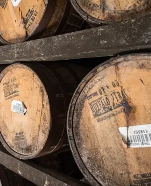 Bourbon barrels in a distillery